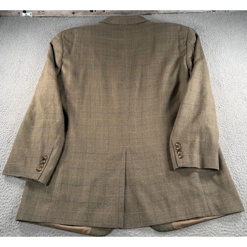 Jos A Bank Reserve Blazer Mens 50L Brown Silk Wool Windowpane Sport Coat